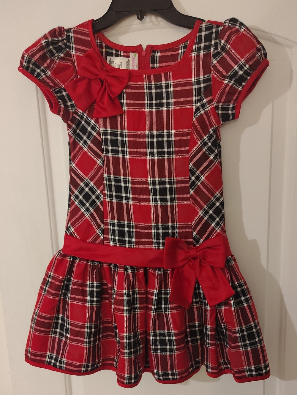 Girls' Red Plaid Bow-Accent Dress
